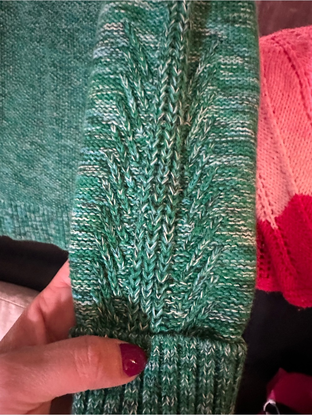 GAP Teal Green Marled Crewneck Sweater with Cable Stitch